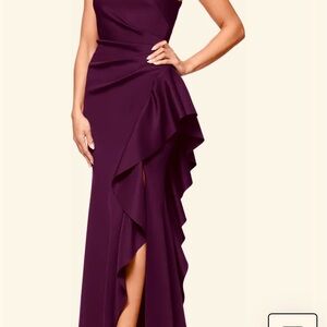 Xscape One Shoulder Grape dress